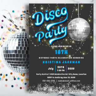 Invitation Glow Neon Blue Disco fête d'anniversaire