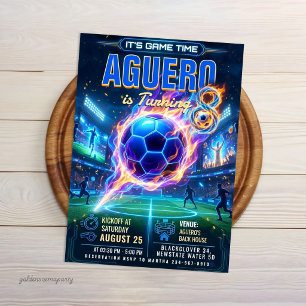 Invitation Glow Neon Soccer - Football Anniversaire Futuriste