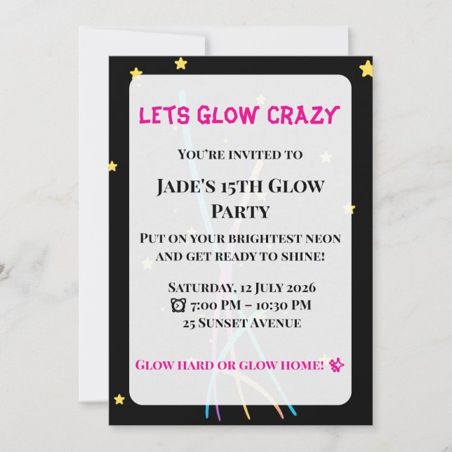Invitation Glow Party Invitation| Teen/Adult Party  (Devant)