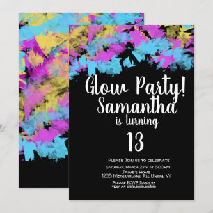 Invitation Glow Party Neon Art Anniversaire fête Abstraite