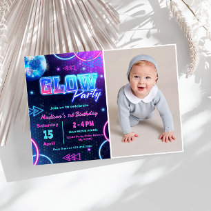 Invitation Glow Party Neon coloré Anniversaire Photo