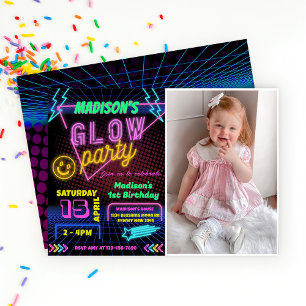 Invitation Glow Party Neon coloré Anniversaire Photo
