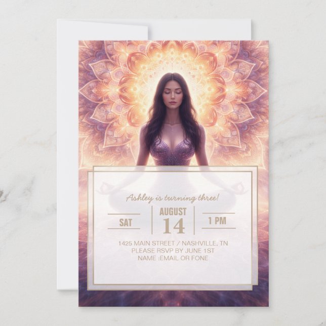 Invitation Glowing Mandala Meditation Woman Custom Name       (Devant)