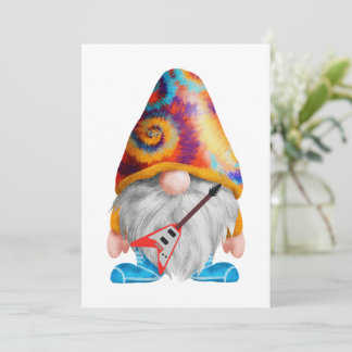Invitation Gnome avec guitare et casquette coloré sur un