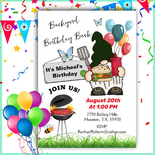 Invitation Gnome Barbecue Anniversaire Bash Party