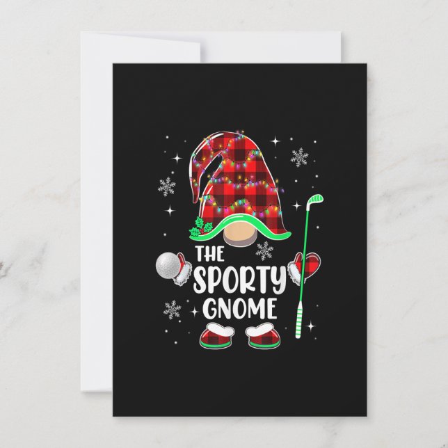 Invitation Gnome de golf sportif Buffalo Plaid Christmas Ligh (Devant)