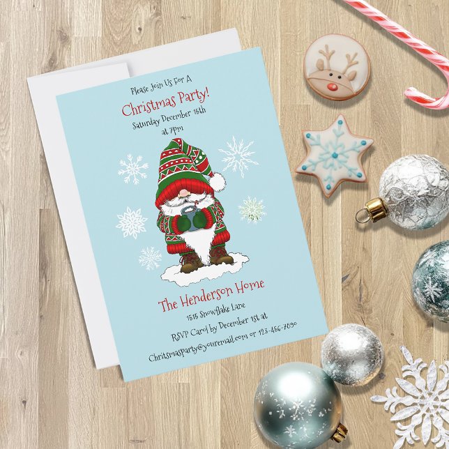 Invitation Gnome de Noël Cosy Rouge Vert Hiver Mignon (Créateur téléchargé)