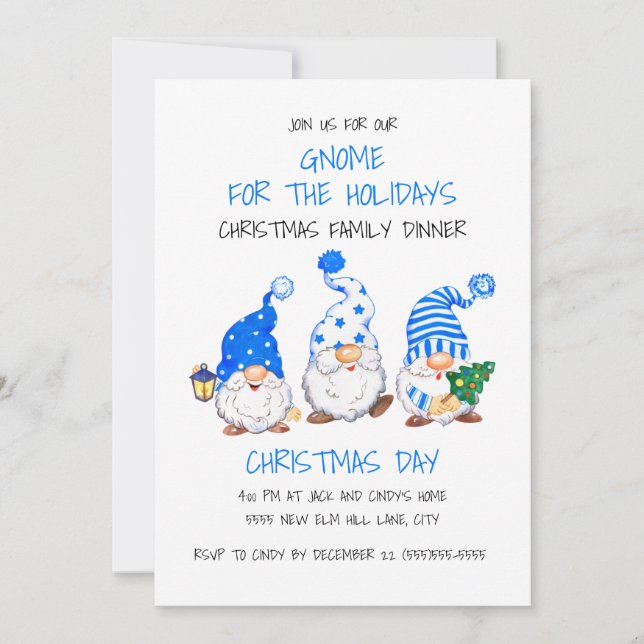 Invitation Gnome de Noël drôle pour le dîner des Fêtes  (Devant)