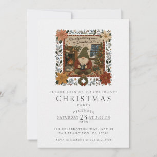 Invitation Gnome de Noël Vintage Rouge Cramoisi Cosy