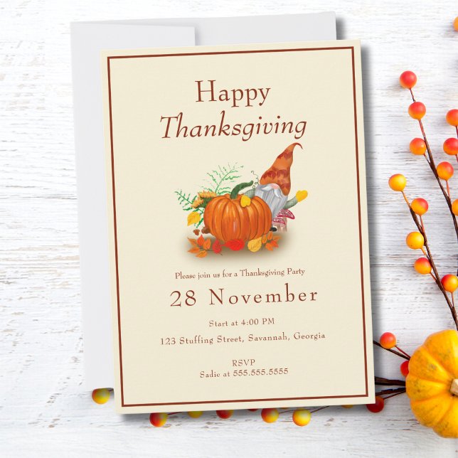 Invitation Gnome de Thanksgiving Fête Minimaliste (Créateur téléchargé)