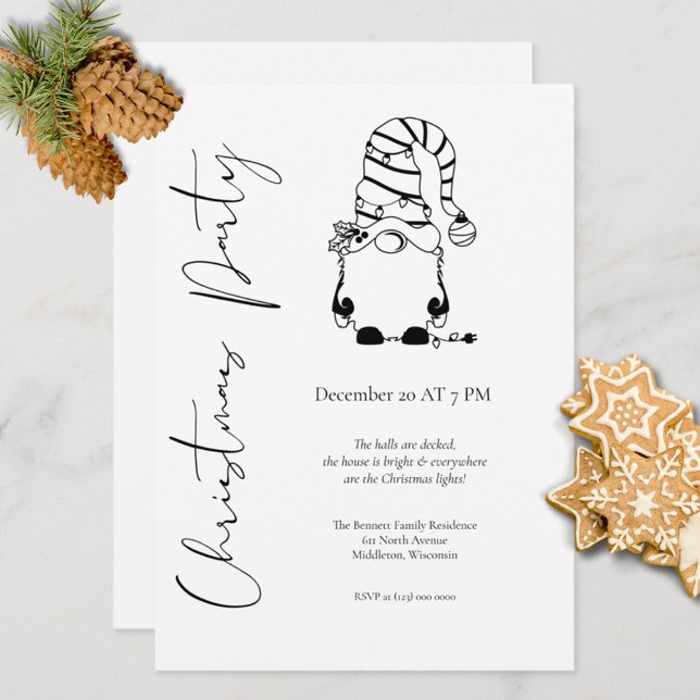 Invitation Gnome Élégant Minimaliste Moderne Fête de Noël (Créateur téléchargé)