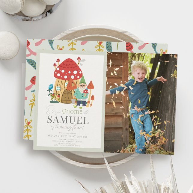 Invitation Gnome Garden Champhroom Green Anniversaire de enfa (Créateur téléchargé)