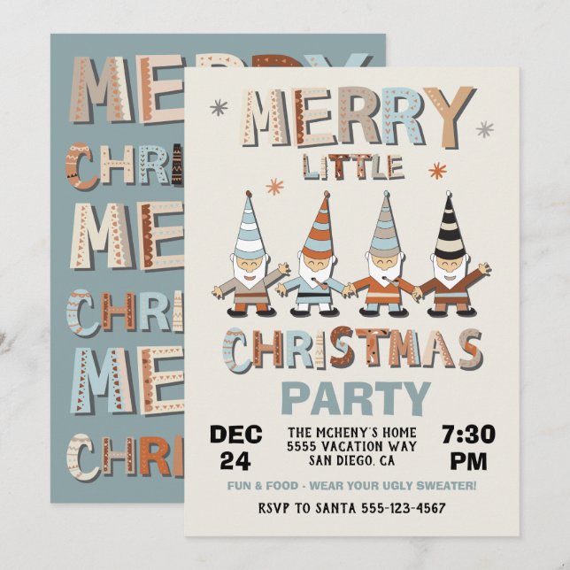 Invitation Gnome Merry Little Christmas Party (Devant / Derrière)