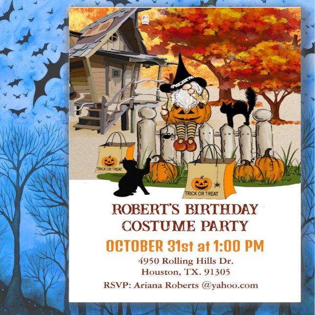 Invitation Gnome sur la clôture automne Anniversaire Fête Hal (Créateur téléchargé)