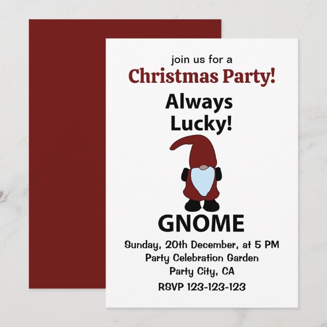 Invitation Gnome Toujours Lucky Gnome Fête de Noël (Devant / Derrière)