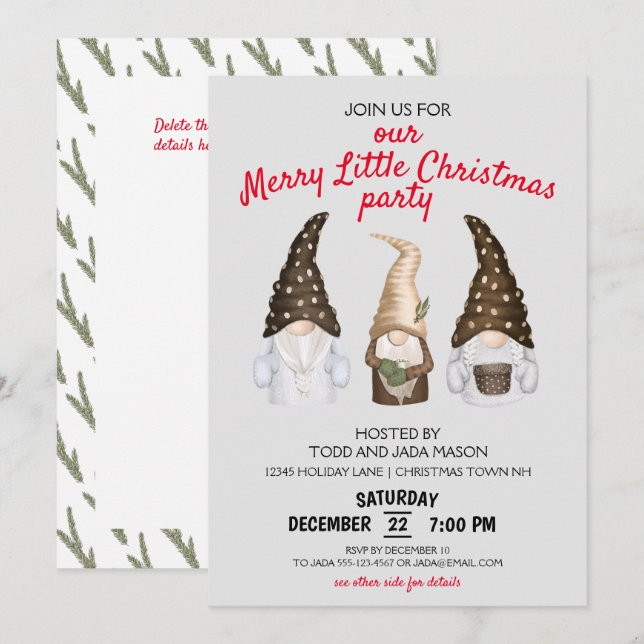 Invitation Gnomes de fête Joyeux petit Noël Party Gris (Devant / Derrière)