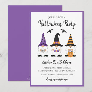 Invitation Gnomes de la fête d'Halloween violet orange