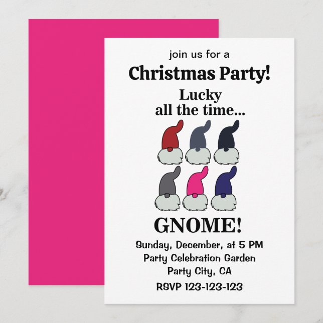 Invitation Gnomes de Noël Xmas Chanceux Fête de Noël (Devant / Derrière)