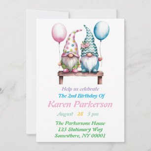 Invitation Gnomes de Pâques en Aquarelle Fête d'anniversaire
