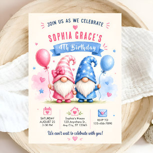 Invitation Gnomes joyeux colorés avec ballons