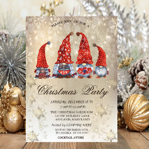 Invitation Gnomes mignonnes Snowflakes Gold Party