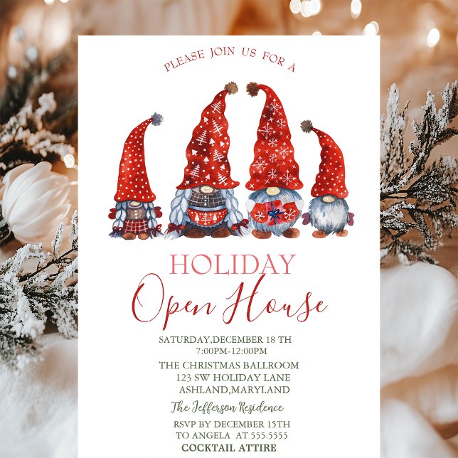 Invitation Gnomes Mignons Aquarelle Flocons de Neige Maison O (Créateur téléchargé)