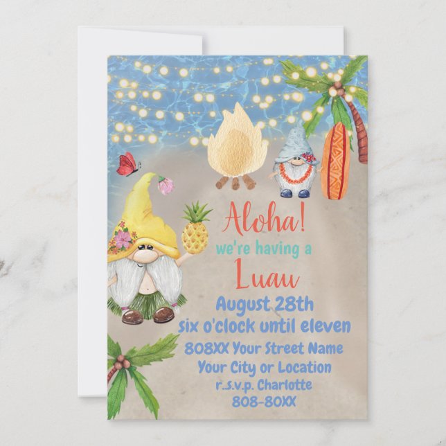 Invitation Gnomes Tropical sur la Beach Luau Party (Devant)