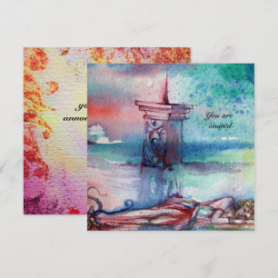 Invitation GNOMON ET DAME DU LAC Aquarelle bleu rose