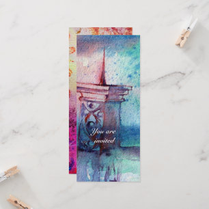 Invitation GNOMON ET DAME DU LAC Aquarelle bleu rose