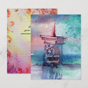 Invitation GNOMON ET DAME DU LAC Aquarelle bleu rose