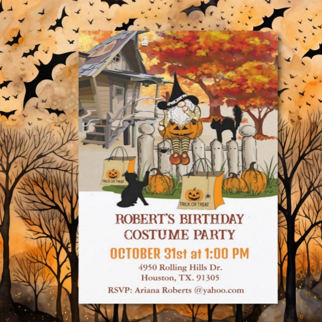 Invitation Gnomon sur la clôture automne Anniversaire Hallowe (Créateur téléchargé)