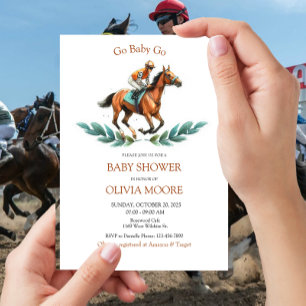 Invitation Go Baby Go, Baby shower hippique vert