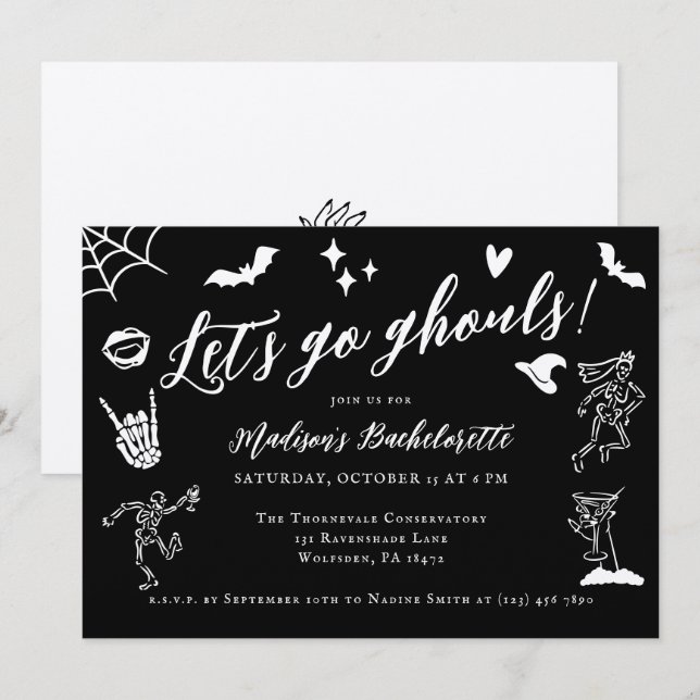 Invitation Go Ghouls Éffrayant Whimsical Bachelorette (Devant / Derrière)