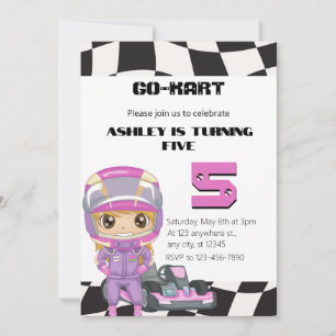 Invitation GO-KART fille cinq anniversaire   Fille n'importe 