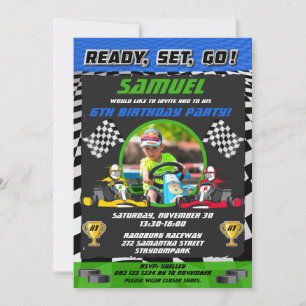 Invitation Go Kart Racing Voiture Garçon / Fille Photo Annive