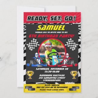 Invitation Go Kart Racing Voiture Garçon / Fille Photo Annive