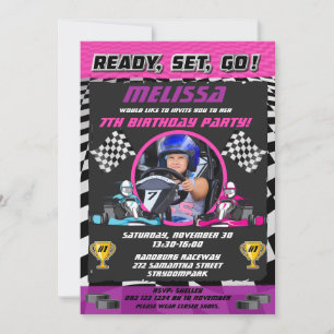 Invitation Go Kart Racing Voiture Girls Photo Anniversaire