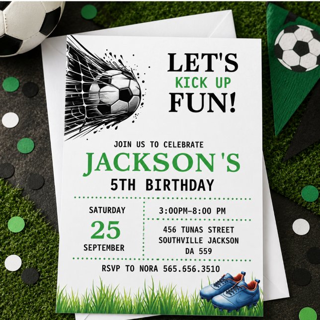 Invitation Goal ! Fête d'anniversaire de 5 ans de foot (Goal! Soccer 5th Birthday Party Invitation)