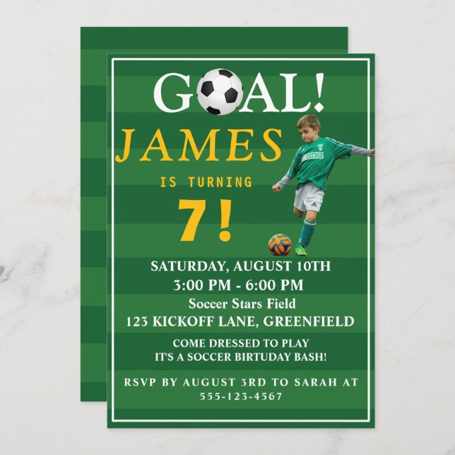 Invitation Goal! Soccer Birthday Invite for Kids – Age 7 (Devant / Derrière)