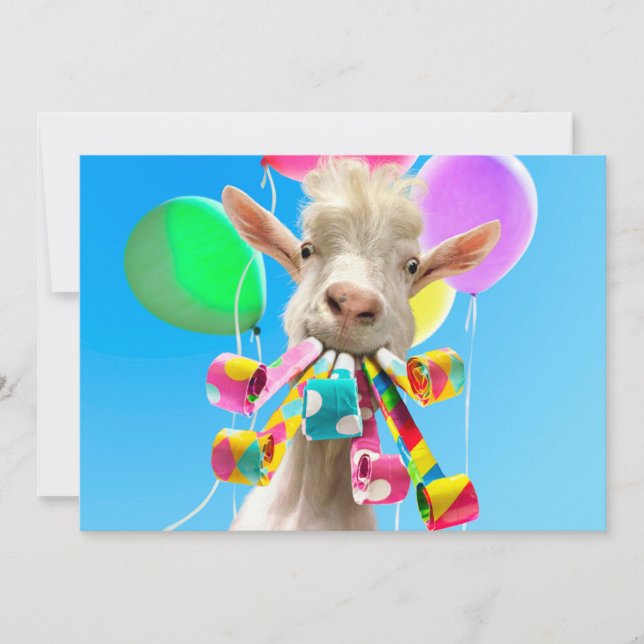 Invitation Goat with Party Blowers (Devant)