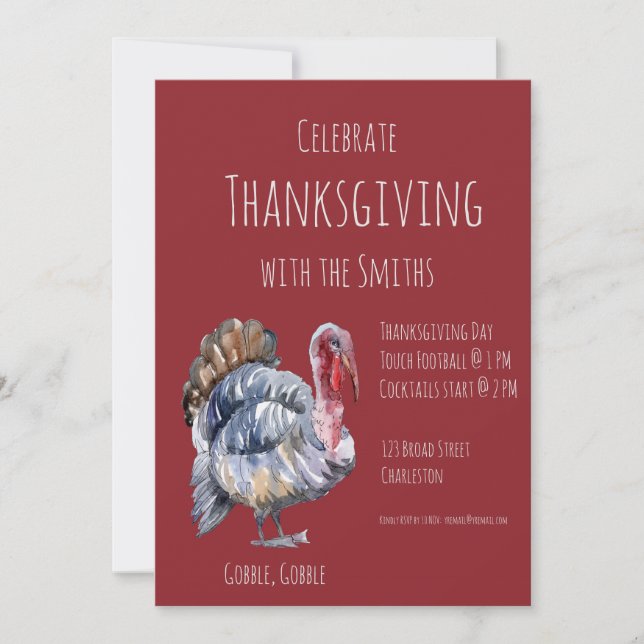 Invitation Gobble, Gobble, Fête de Thanksgiving (Devant)