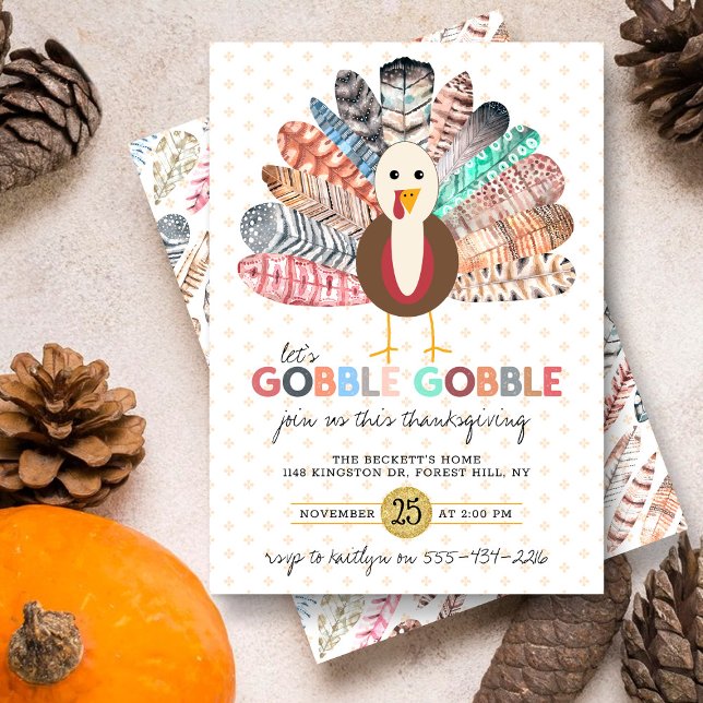 Invitation "Gobble Gobble Gobble" L'Action de grâce de Boho m (Créateur téléchargé)