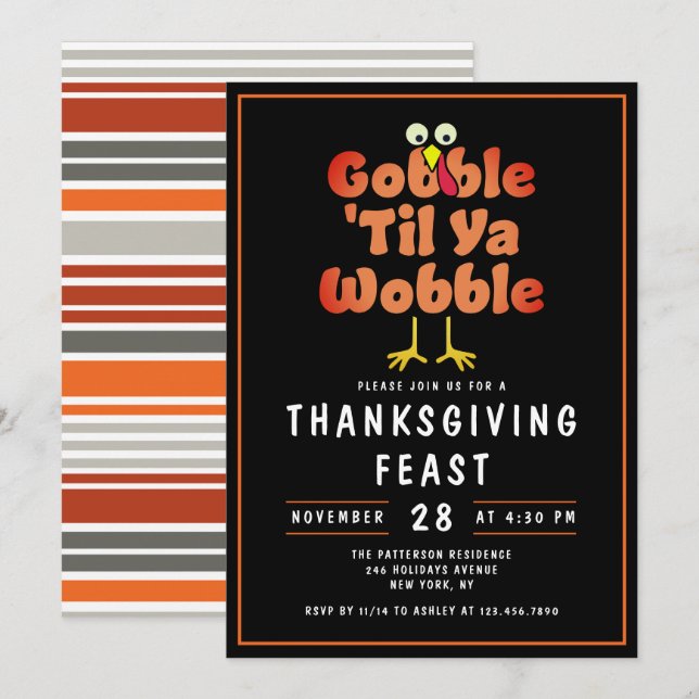 Invitation Gobble 'Til Ya Wobble | Repas de Thanksgiving (Devant / Derrière)
