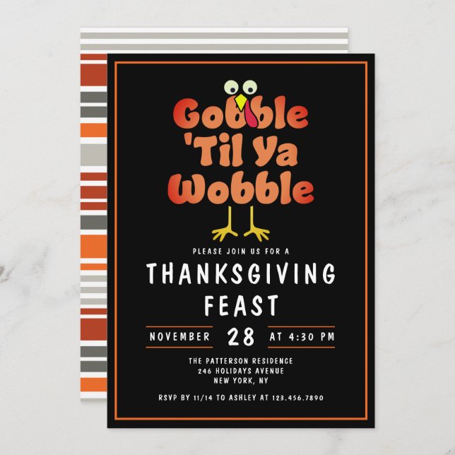 Invitation Gobble 'Til Ya Wobble | Thanksgiving Dinner Feed (Devant / Derrière)