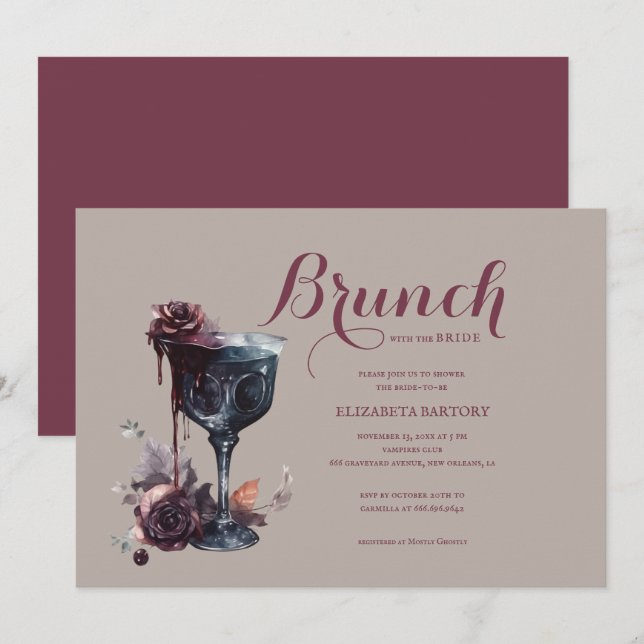 Invitation Gobelet de Fleurs pour Brunch Gothique Enterrement (Devant / Derrière)