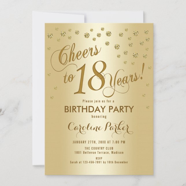 Invitation Gold 18th Birthday Party (Devant)
