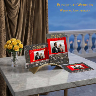 Invitation Gold 1er anniversaire Mariage Black Woven & Pearls