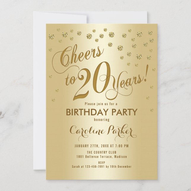 Invitation Gold 20th Birthday Party (Devant)