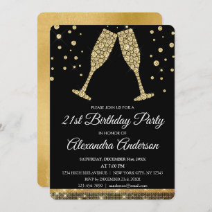 Invitation Gold 21e Anniversaire de la fête Diamond Champagne