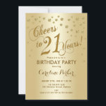 Invitation Gold 21e fête d'anniversaire<br><div class="desc">21e anniversaire invitation de fête. Design élégant avec effet or et feuille d'or en fausse parties scintillant. Comprend une police de script et des confettis. Salutations à 21 ans ! Carte Invitation parfaite pour un bash anniversaire féminin élégant.</div>